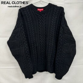 【中古】Supreme/シュプリーム【23AW】Cable Knit Sweater/アップリケ ケーブル ニット セーター ブラック/L