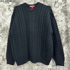 【中古】Supreme/シュプリーム【23AW】Cable Knit Sweater/アップリケ ケーブル ニット セーター ブラック/L