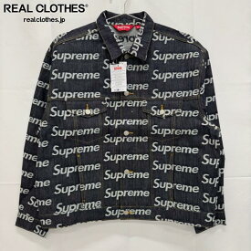 【中古】【未使用】Supreme/シュプリーム【25AW】Jacquard Logos Denim Trucker/ジャガード ロゴ デニム トラッカー ジャケット/L