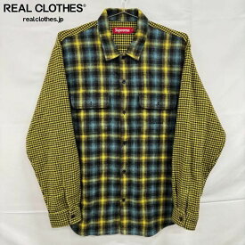 【中古】Supreme/シュプリーム【23AW】Houndstooth Plaid Flannel Shirt/ハウンドトゥース プレイド フランネル 長袖シャツ/イエロー/M