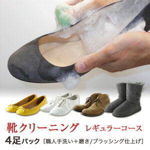 靴クリーニングレギュラーコース4足パック<職人手洗い+磨き/ブラッシング仕上げ>
