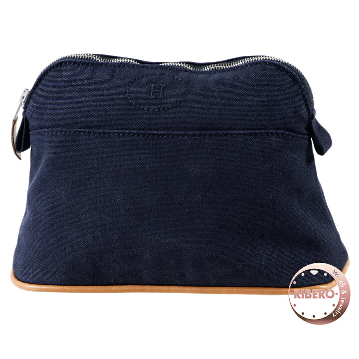 新品】HERMES Hロゴ キャンバス ポーチ ネイビー HERMES（エルメス 