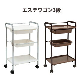 新品 送料無料 キャスター付き ワゴン 美容室 ネイル No.122フィフティ・ヴィジョナリー エステワゴン3段 ホワイト・ブラウン エステ サロン 美容室 理容室 店舗用 収納家具