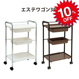 【3/4 20:00-3/11 01:59 10%OFF】新品 送料無料 キャスター付き ワゴン 美容室 ネイル No.122フィフティ・ヴィジョナリー エステワゴン3段 ホワイト・ブラウン エステ サロン 美容室 理容室 店舗用 収納家具