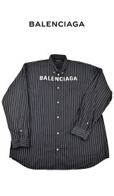 BALENCIAGA(バレンシガ) ストライプシャツ【メンズ】【ブラック/黒】【583989 TGM04 1070】【ブランドロゴ】【ルーズシルエット】【プリントシャツ】【長袖】【オーバーサイズ】【SALE!!139700円→111760円約20％OFF!!】