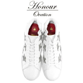 Honour Ovation(アナーオベーション)ハイカットSTARデザインスニーカー【メンズ】【白/ホワイト】【3070-White/Silver】【3070】【雑誌OCEANS・WOOFIN' 掲載ブランド】【銀/シルバー】【星】【シューズ/ブーツ】【ユニセックス】【送料無料】