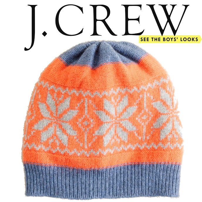【J.Crew / KIDS 】★ジェークルーの子供服★【 Dream Snowflake Hat 】人気の雪の結晶スノウ柄!!! カラーも可愛いニットキャップは何個も欲しい・・・アイテムです♪/ブライトオレンジ/男の子・ボーイズ/ジンボリー・バーバリー・ラルフローレン