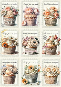 新入荷 オリジナル 生地フレンチスタイル パネル生地 カップケーキ 花 スイーツ ハンドメイド素材 クラフト アップリケ