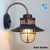 【人感センサー】玄関灯 ポーチライト 防雨 ネイビーブルー ゴールド 照明 壁 マリンランプ 屋外 PSEマーク