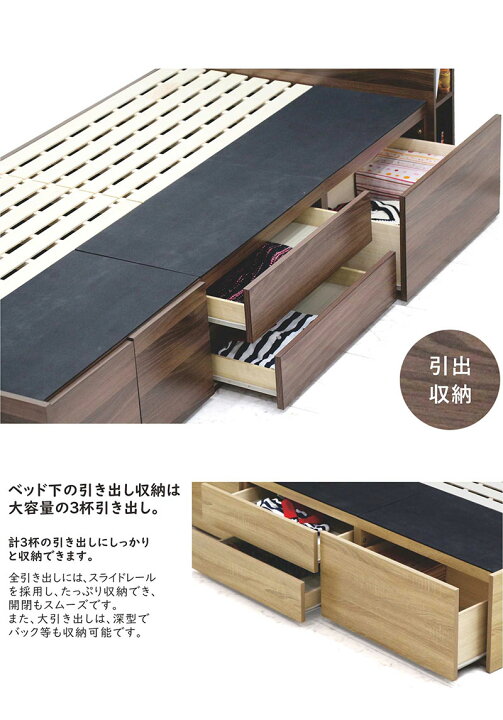 楽天市場】大量収納 チェストベッド シングルベッド マットレス付き 