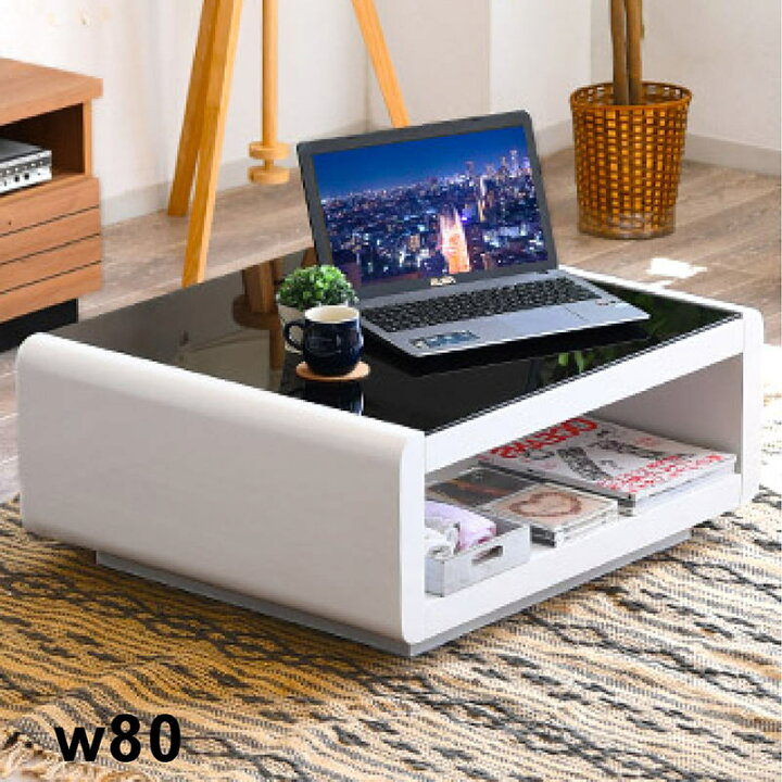 楽天市場】収納付き センターテーブル ガラス 白 黒 幅80cm 80×70 ロー 