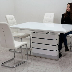 ダイニングテーブル 伸縮 セット 白 ホワイト 4人掛け 伸縮ダイニングテーブル 幅160cm 幅200cm 伸長式ダイニングテーブルセット ハイバックチェア リビング カンティレバーチェア 伸縮テーブ