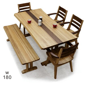 ダイニングテーブルセット 無垢材 6人掛け ベンチ 回転椅子 肘付き 幅180cm 180×88 タモ無垢材 アッシュ材 ダイニング ベンチチェア 肘付き椅子 板座 回転 ダイニングチェア ダイニングテーブ