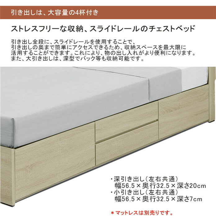 楽天市場】チェストベッド 収納付きベッド シングル 白 ホワイト 