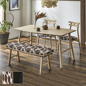 ダイニングテーブルセット 4人掛け 北欧 ベンチ 幅140cm 変形テーブル デザイナーズチェア 2脚 椅子 木製 アッシュ無垢材 タモ材 鳥居 モチーフ ナチュラル ブラック ブラウン 和 モダン カジ