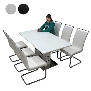 ダイニングテーブルセット 6人掛け 伸縮 白 ホワイト ダイニングテーブル 伸縮 6人 幅160cm 幅200cm 伸長式ダイニングテーブルセット ハイバックチェア リビング 伸縮テーブル ダイニング 7点セ