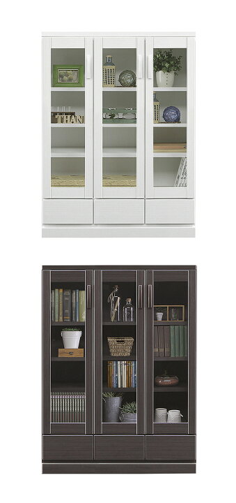 楽天市場】本棚 白 扉付 大容量 完成品 幅90cm 高さ120cm 書棚 ガラス 