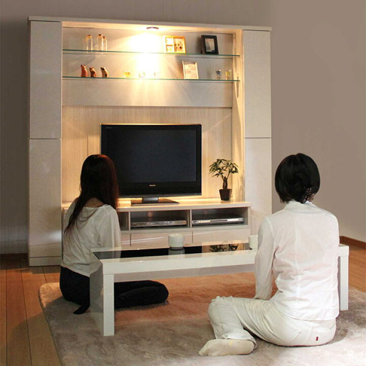 楽天市場 テレビボード ハイタイプ テレビ台 収納 多い 壁面収納 幅190cm 高さ180cm 壁面テレビ台 扉付き収納棚 飾り棚 引き出し デッキ収納 大容量収納 Ledライト 間接照明 白 ホワイト 光沢 艶 清潔感 シンプル カジュアル モダン おしゃれ 高級感 モダン インテリア