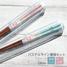【卒園記念品・卒業記念品フェア】名入れ　食洗機対応 パステルライン箸と透明ケースセット k【箸箱19cm 箸サイズ18cm】【選べる2色 ブルー/ピンク】子供用 きれい 箸 木製 日本製 卒園 記念品 名入れ＜箸＆ケース＞透明ケース 箸箱 記念品プレゼント お揃い 入学準備
