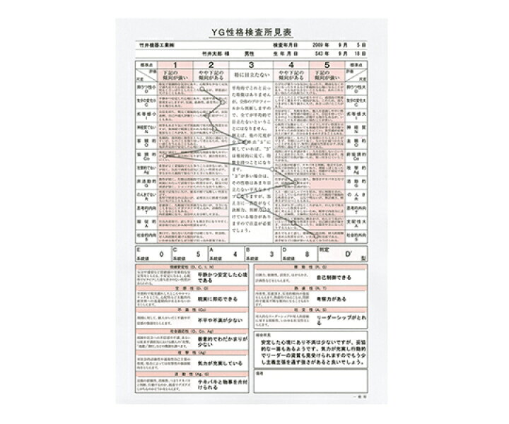 楽天市場】竹井機器工業 心理検査(YG性格検査) 検査用紙 10枚入 