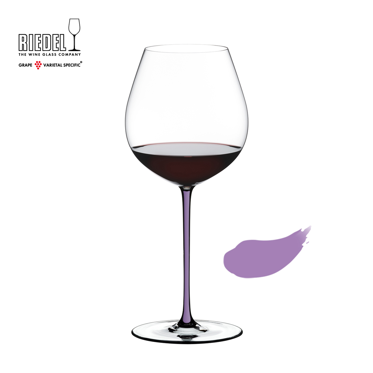 赤いステム（脚）の赤ワイン用グラス 【リーデル公式】＜ファット・ア・マーノ＞ オールドワールド・ピノ・ノワール オパールバイオレット（1個入）4900/07V【ラッピング無料】RIEDEL