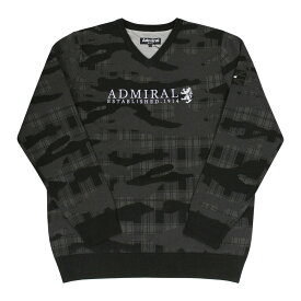 【SALE】アウトレット アドミラル ゴルフ Vネック セーター Admiral GOLF CAMO JACQUARD V-NECK KNIT 長袖 ニット SWEATER カモ柄 裏地付き 全2色 M-LL メンズ 保温 防風