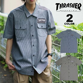 【全品ポイント10倍 4/21 09:59まで】【SALE】アウトレット 【公式】 スラッシャー シャツ THRASHER MAG VELCRO PATCH S/S WORK SHIRTS 半袖シャツ ワークシャツ ストライプ メンズ レディース ユニセックス 全2色 M-XL