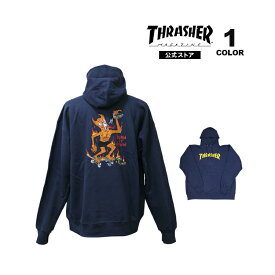 スラッシャー パーカー THRASHER BURN IT DOWN by NECKFACE HOODIE SWEAT PARKA プルオーバー パーカ スエット ネックフェイス インポート メンズ レディース ユニセックス 裏起毛スウェット ネイビー M-L 【公式】