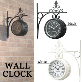 ウォールクロック 時計 壁掛け時計 おしゃれ かっこいい NY カフェ風 両面時計 インテリア カフェ アンティーク ヨーロッパ風 ブラック ホワイト CLK-101BK CLK-101WH