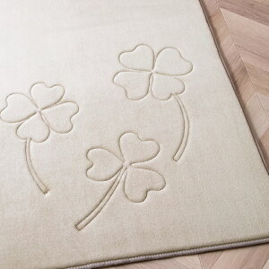 カーペット ラグ 長方形 小さめ ベージュ ローズ 約90×185cm クローバー柄 クローバー シンプル くすみカラー ピンク