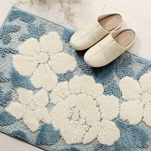 玄関マット 室内 おしゃれ 洗える 洗濯機OK ボリューム 滑りにくい 花柄 立体的 清潔 お洒落 ブルー グリーン 50×80cm 60×90cm