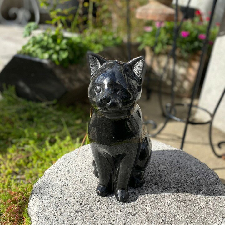 楽天市場】猫の置物 黒御影石 高さ25.5cmみかげ石 猫 ねこ ネコ 子猫 