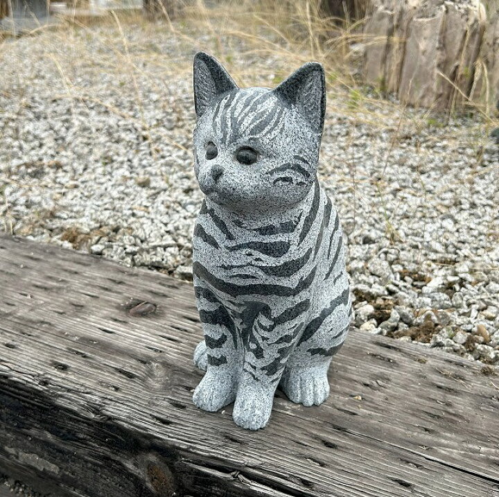楽天市場】猫の置物 グレー御影石 高さ25.5cmみかげ石 アメリカン 