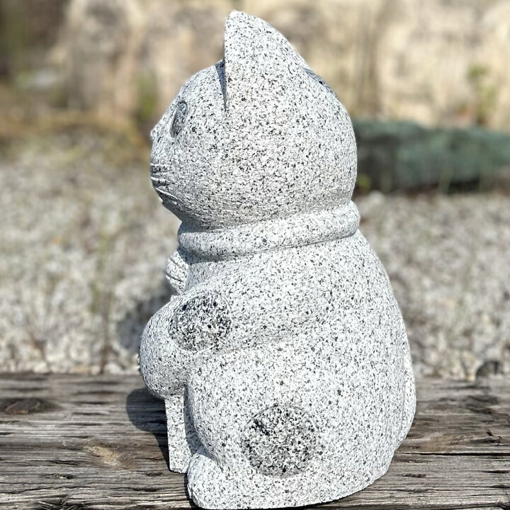 楽天市場】招き猫 高さ32cm 白御影石ねこ ネコ インテリア 置物 