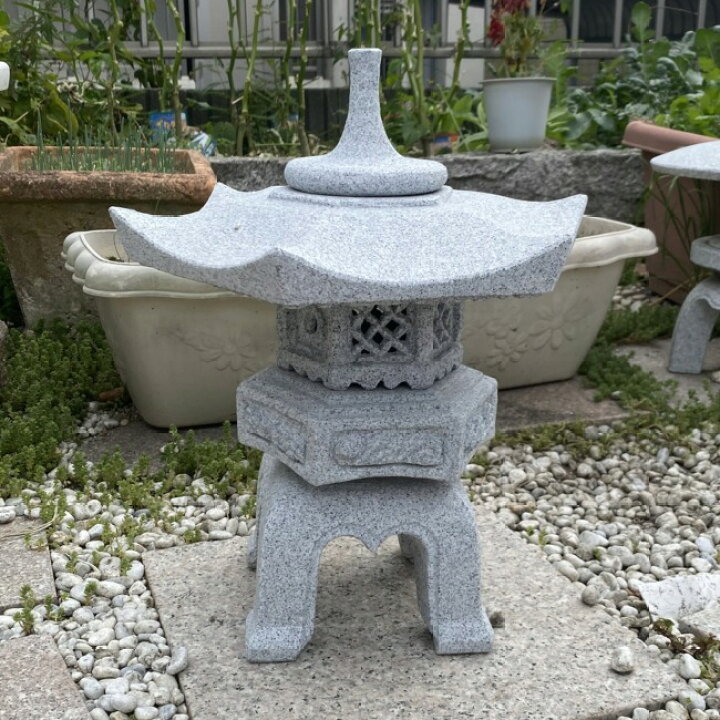 楽天市場】「展示品アウトレット」 六角雪見灯篭 1尺 1番 白 御影石 