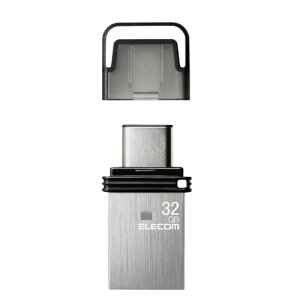 �L���b�v��USB Type-C(TM)������ 32GB USB3.2(Gen1) SV �V���o�[ USB Type-A / Type-C ���� MF-CAU32032GSV�G���R�� ELECOM