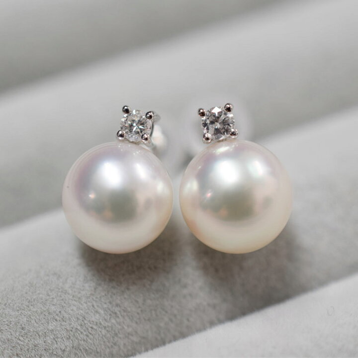 楽天市場】品質保証付き K18WG ダイヤモンド 0.1ct パールピアス 8mm 