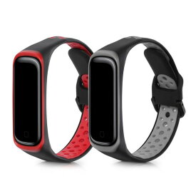 STRAPS COMPATIBLE WITH SAMSUNG GALAXY FIT 2 STRAPS - 2X REPLACEMENT SILICONE WATCH BANDS - BLACK/RED/BLACK/GREY