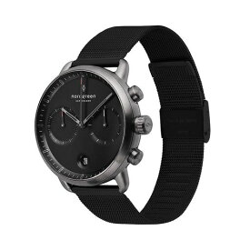 NORDGREEN[ノードグリーン]PIONEER ミニマルデザイン時計 メンズのガンメタル の42MM クロノグラフ ブラック ダイヤル ブラック メッシュ 腕時計ベルト