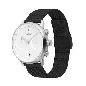 NORDGREEN[ノードグリーン]PIONEER 北欧デザイン腕時計 メンズのシルバー の42MM クロノグラフ ホワイト 文字盤 ブラック メッシュ 腕時計ベルト