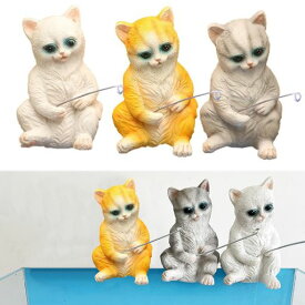 【AAGWW】庭園装飾 小さな猫 庭園アイテム アクアリウムの景観 アクアリウム デコレーション 壁掛け飾り 室内装飾 樹脂素材(製品の内容:釣りをする小さな猫の飾り3個セット)