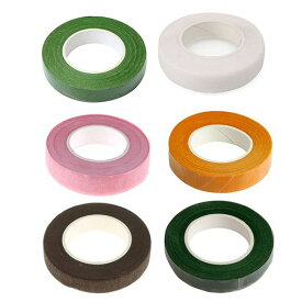YESALLWAS フローラテープ 幅12MM 造花テープ 6個セット 長さ23M 6色各1個(ライトグリーン、 グリーン、 白、ピンク、茶色、オレンジ) (カラフル 6色)