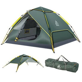 HEWOLF キャンピングテント インスタントセットアップ 防水 軽量 ポップアップドームテント 簡単アップ ファストピッチテント ビーチ バックパッキング ハイキングに最適 (グリーン 4人用)