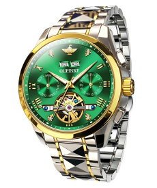 腕時計 メンズ 自動巻き 緑文字盤 人気 スケルトン サファイア タングステン 防水 日付 夜光 グリーン