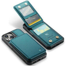 IPHONE 15 PLUS 用 ケース 背面 手帳型 カード 収納 写真入りポケット TPU耐衝撃 PUレザー あいふぉん 15 PLUS 用 財布型 磁石吸着 6.7INCH対応 緑