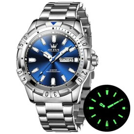 OLEVS 腕時計 メンズ ブランド ステンレスバンド 人気 おしゃれ クォーツ 日付 夜光 防水 ブルー とけい腕時計 青