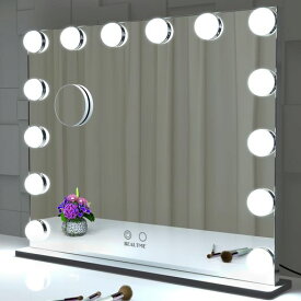 BEAUTME化粧鏡 女優ミラー大きい 照明付きミラー 壁掛け/卓上両用 明るさ調節可能 14個LED電球付き 10倍拡大鏡 銀色