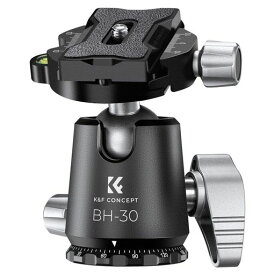 K&F CONCEPT 自由雲台 30MMボールヘッド 雲台 360度回転 アルカスイスプレートアルミ製 パノラマ雲台 3/8”-1/4”ネジアダプター付き 12KG耐荷重 一眼レフ DSLR ビデオカメラ用