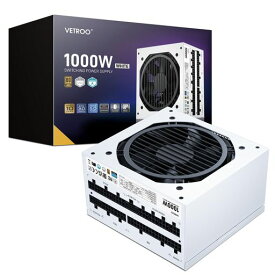VETROO 1000W電源ATX 3.0 READYダブルPCIE 5.0 80 PLUS GOLDフルモジュラー、コンパクトサイズ、日本105°Cコンデンサ、エコモード120MM FDBファン、10年保証、ゲームPCなどに対応 (WHITE)
