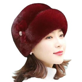 [FakeFace]おばあちゃん帽子冬レディース防寒帽子ふわふわロシアハットつば短い厚手婦人帽子防風あったか帽子おしゃれ花付きエレガント女性ハット老人年寄りキャップ帽子母祖母プレゼ…